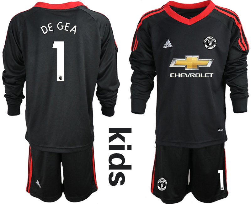 Youth 2020-2021 club Manchester United black long sleeved Goalkeeper #1 Soccer Jerseys